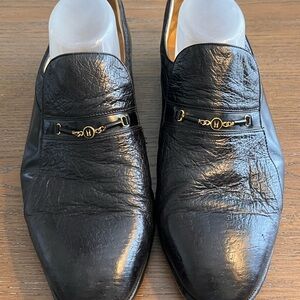 Moreschi Black Leather Slip-On Loafers with Gold Bit Size 10